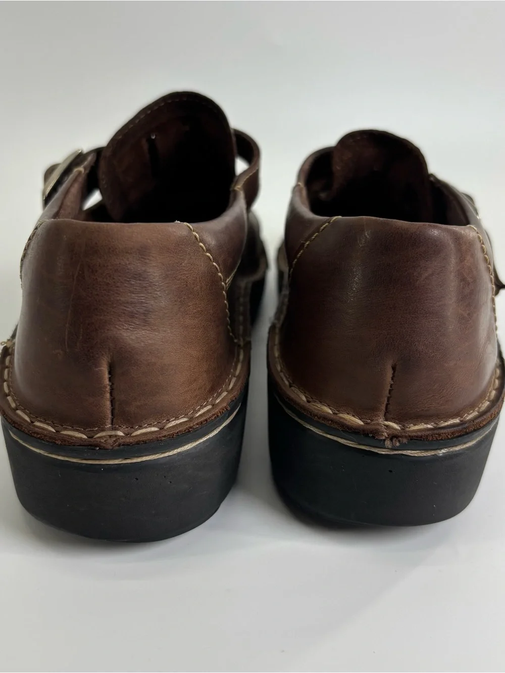 Naot brown leather comfort loafers 42 monk strap buckle chunky 90s grunge